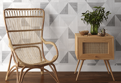 decorative wallpaper and rattan furniture